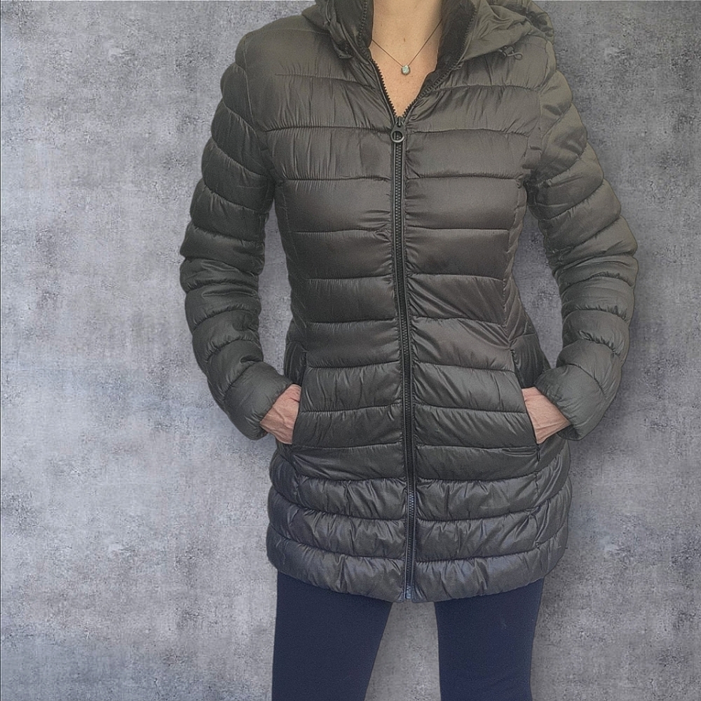 Apt 9 Silver/Grey Hooded Quilted Puffer Coat Size Small